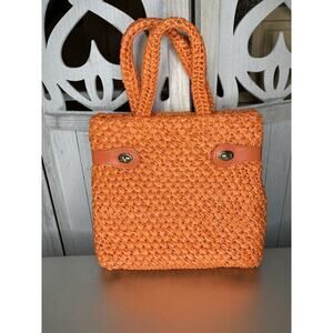 Vintage 50s 60s Bright Orange Raffia Purse Handbag Unique Femme Rockabilly